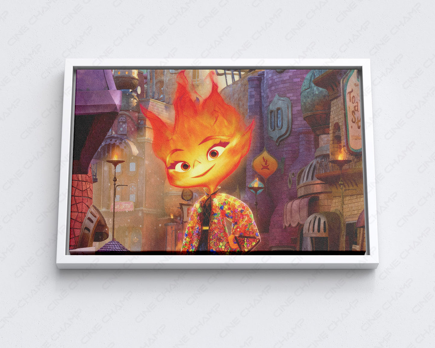 Elemental Canvas Print with White Floating Frame for Modern Animated Movie Wall Decor