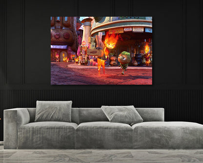 Elemental Movie Canvas Wall Art Displayed in a Modern Living Room Interior