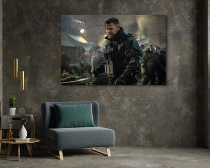 Extraction 2 Canvas Print Above Accent Chair in a Modern Movie Room or Media Space