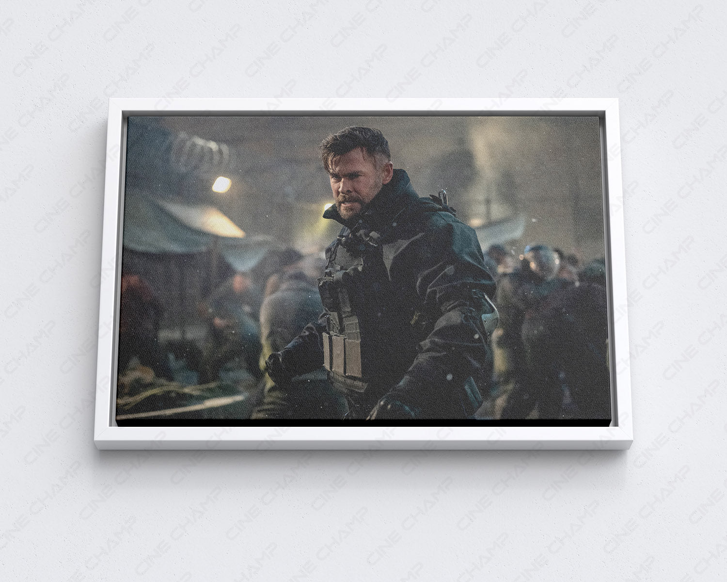 Extraction 2 Canvas Print with White Floating Frame for Stylish Action Movie Wall Decoration