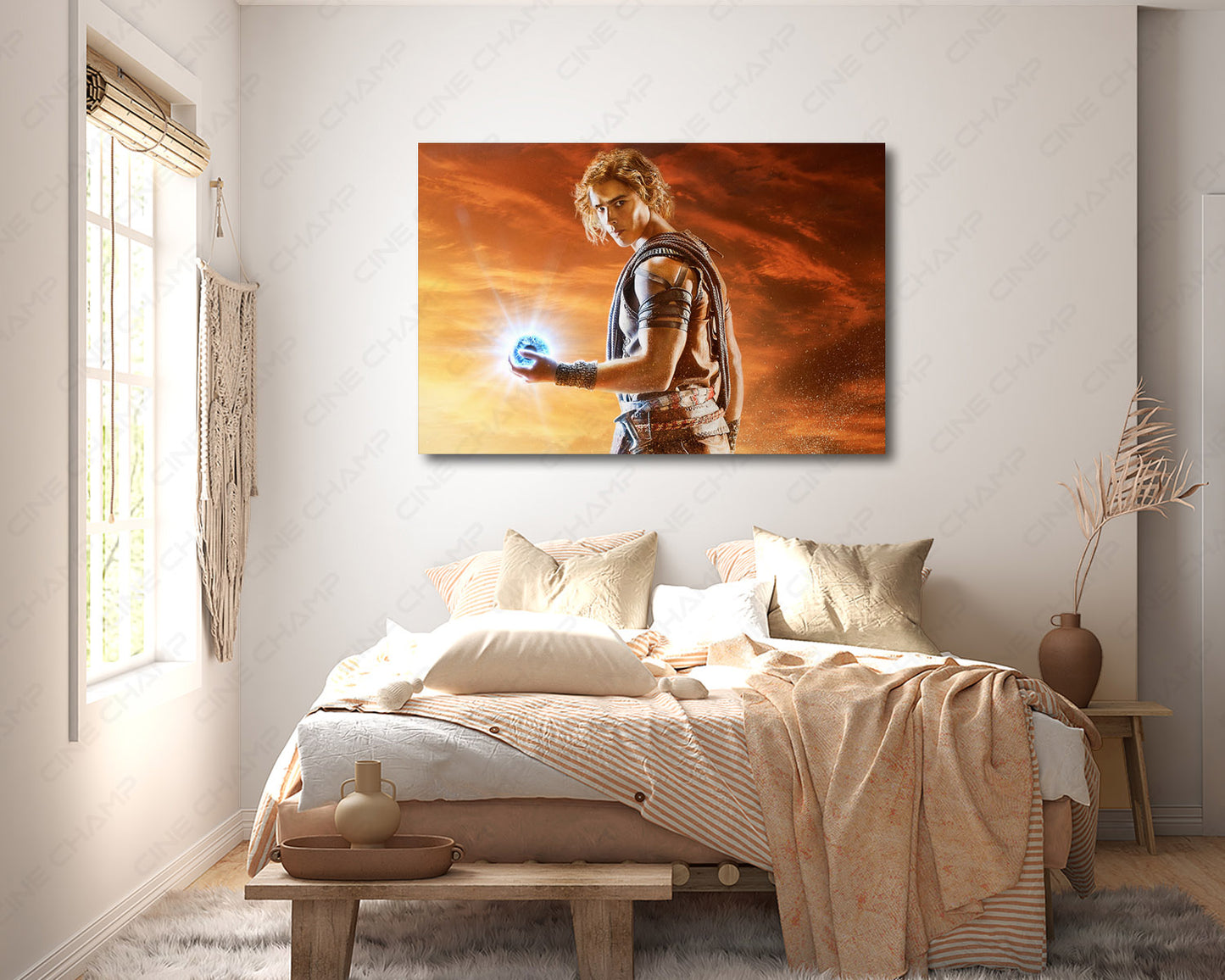 Gods of Egypt Canvas Print Above Bed in a Modern Bedroom