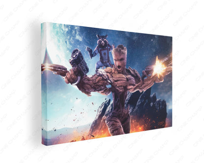 Groot and Rocket Raccoon canvas wall art