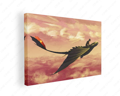 Hiccup and Toothless flying canvas wall art