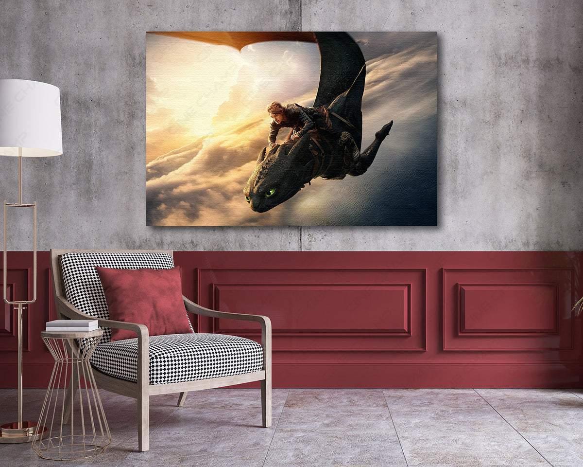 Toothless fantasy dragon canvas printHiccup and Toothless wall decor