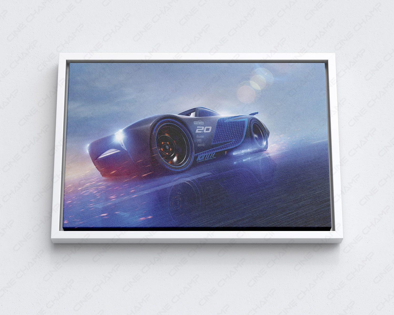 Jackson Storm Canvas Print with White Floating Frame for Stylish Pixar-Themed Wall Decoration
