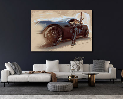 James Bond 007 car canvas print