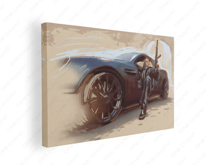 James Bond car canvas wall art