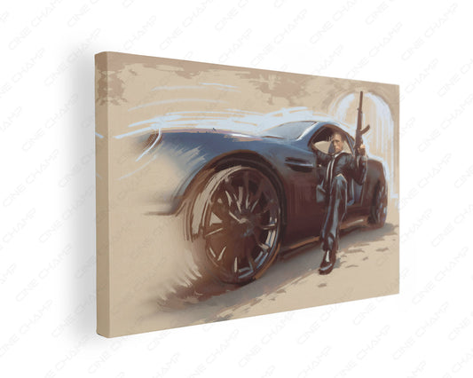 James Bond car canvas wall art