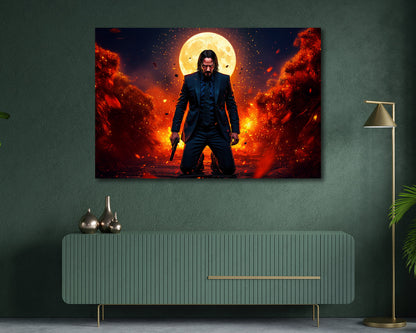 John Wick Canvas Wall Decor Displayed Above Cabinet as Action Movie Wall Art