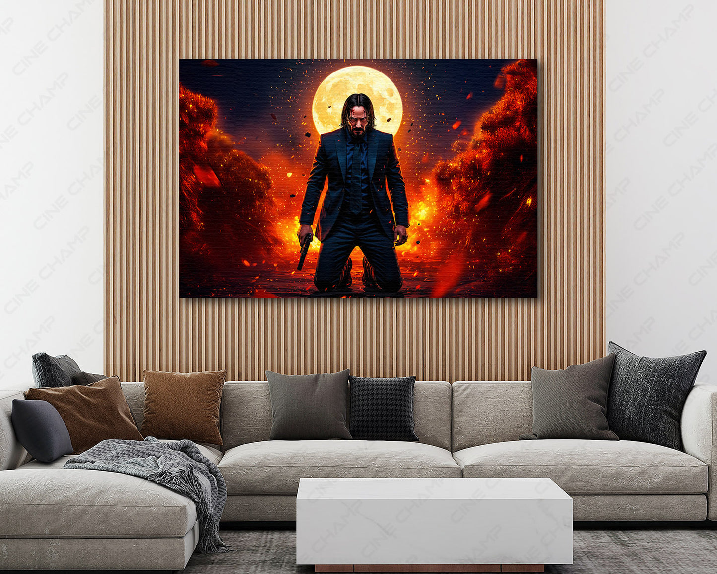 John Wick Canvas Wall Decor Displayed in a Modern Living Room Interior