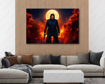 John Wick Canvas Wall Decor Displayed in a Modern Living Room Interior