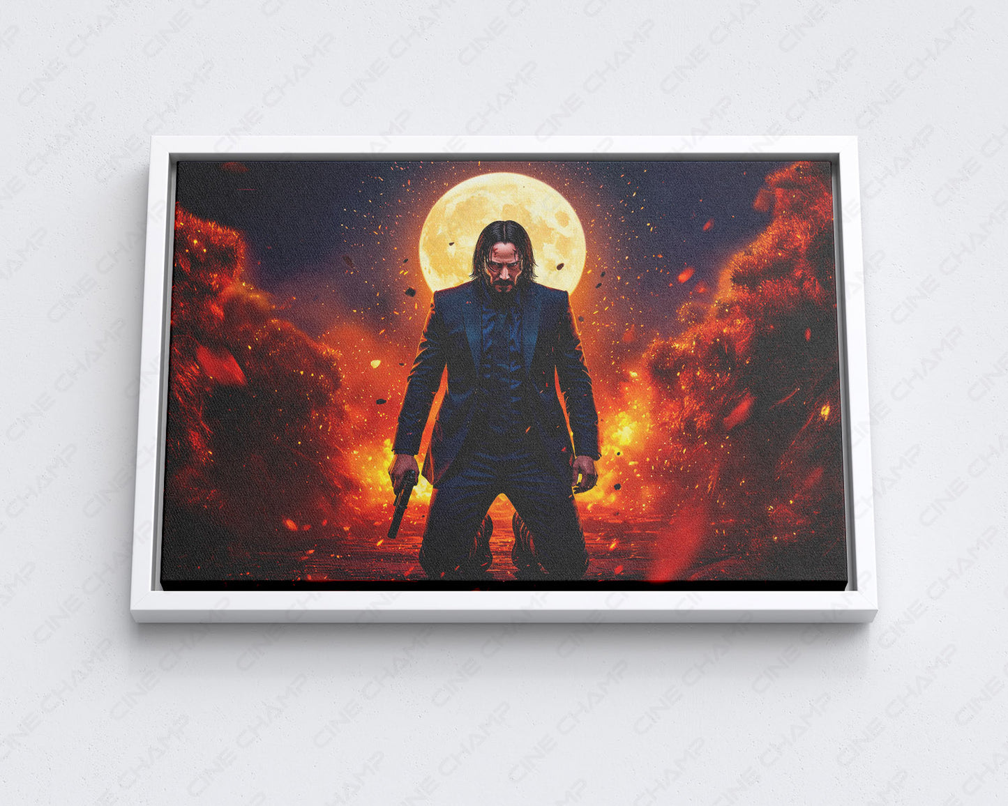 John Wick Canvas Wall Decor with White Floating Frame for Modern Wall Decoration