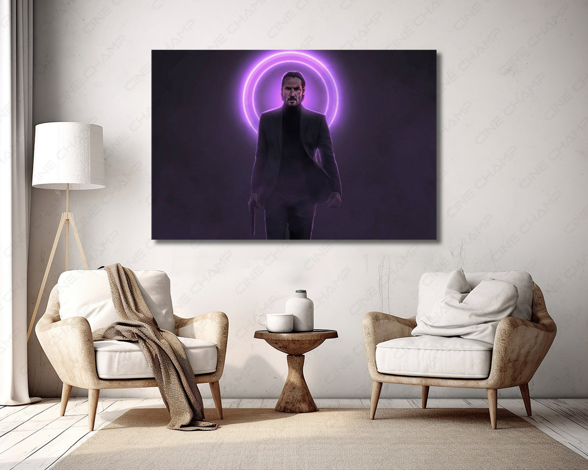 Keanu Reeves dramatic neon cinematic wall display