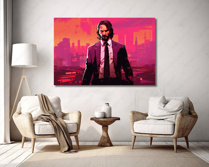Keanu Reeves neon inspired cinematic wall art