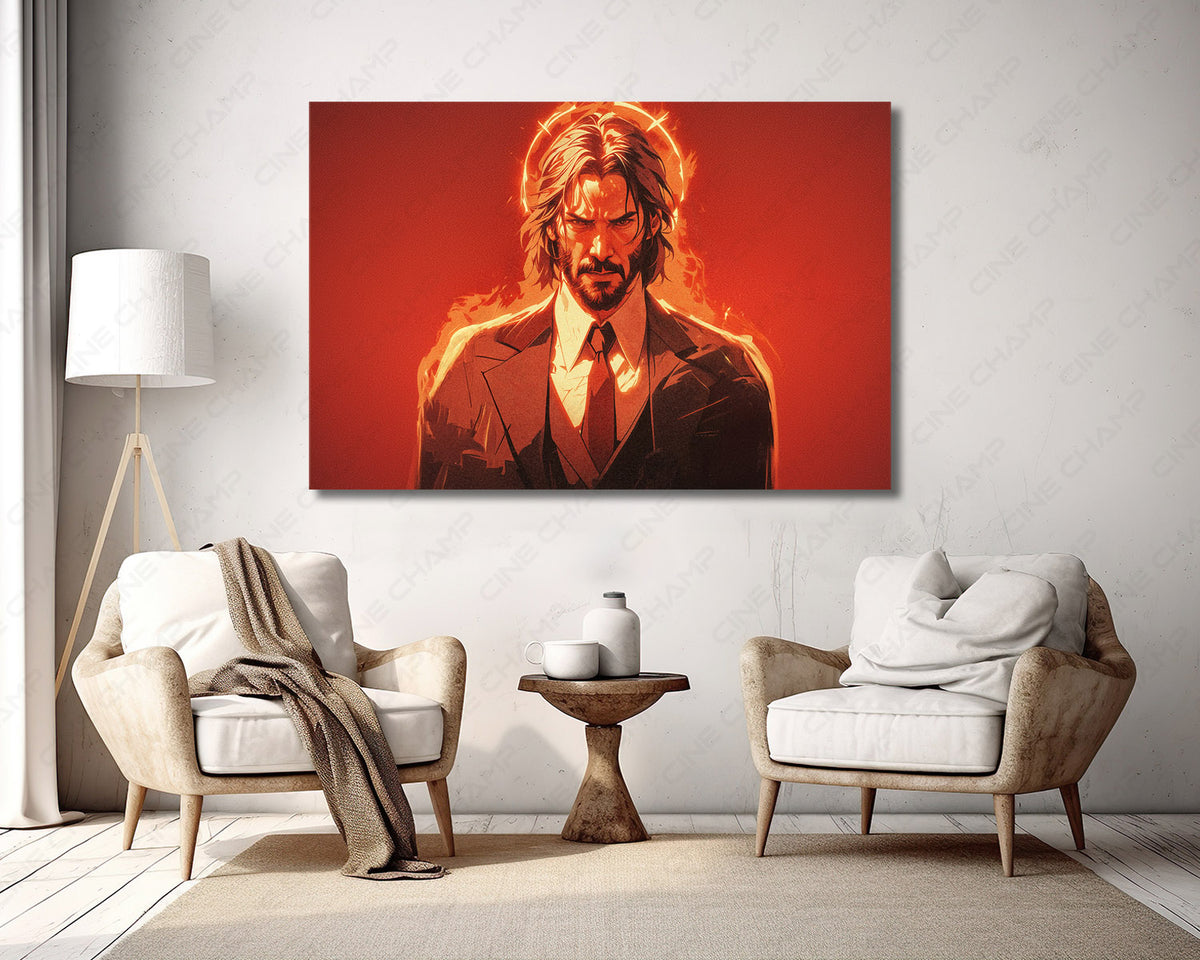 Keanu Reeves powerful action character wall display