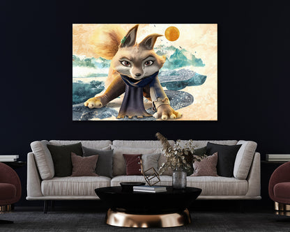 Zhen Kung Fu Panda inspired canvas wall art displayed in a modern living room setting