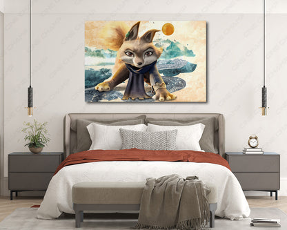 Zhen Kung Fu Panda inspired canvas wall art displayed in a modern bedroom interior