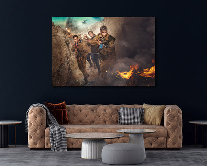 Leaving Afghanistan Canvas Print Displayed in a Modern Living Room Interior