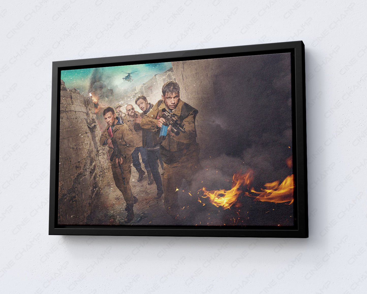 Leaving Afghanistan Canvas Print with Black Floating Frame for Contemporary Wall Decor
