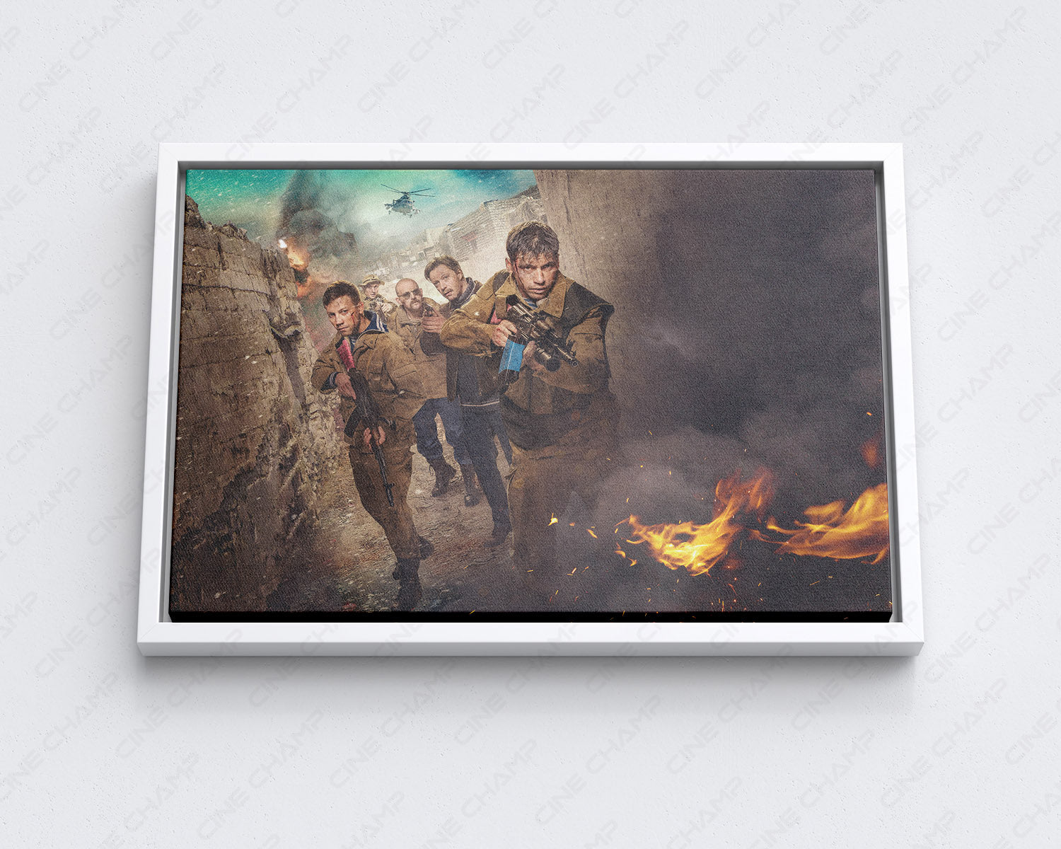 Leaving Afghanistan Canvas Print with White Floating Frame for Modern Home Decoration