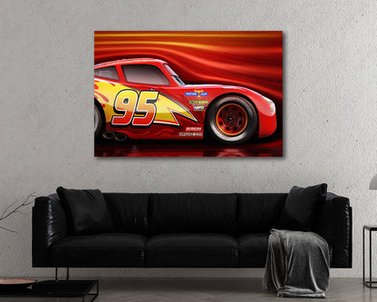 Lightning McQueen Canvas Print Displayed in a Contemporary Living Room Interior