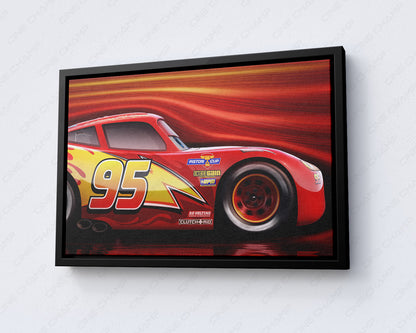 Lightning McQueen Canvas Print with Black Floating Frame for Modern Home and Kids Room Decor