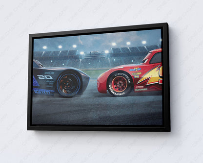 Lightning McQueen & Cruz Ramirez Canvas Print with Black Floating Frame for Modern Home and Kids Room Decor