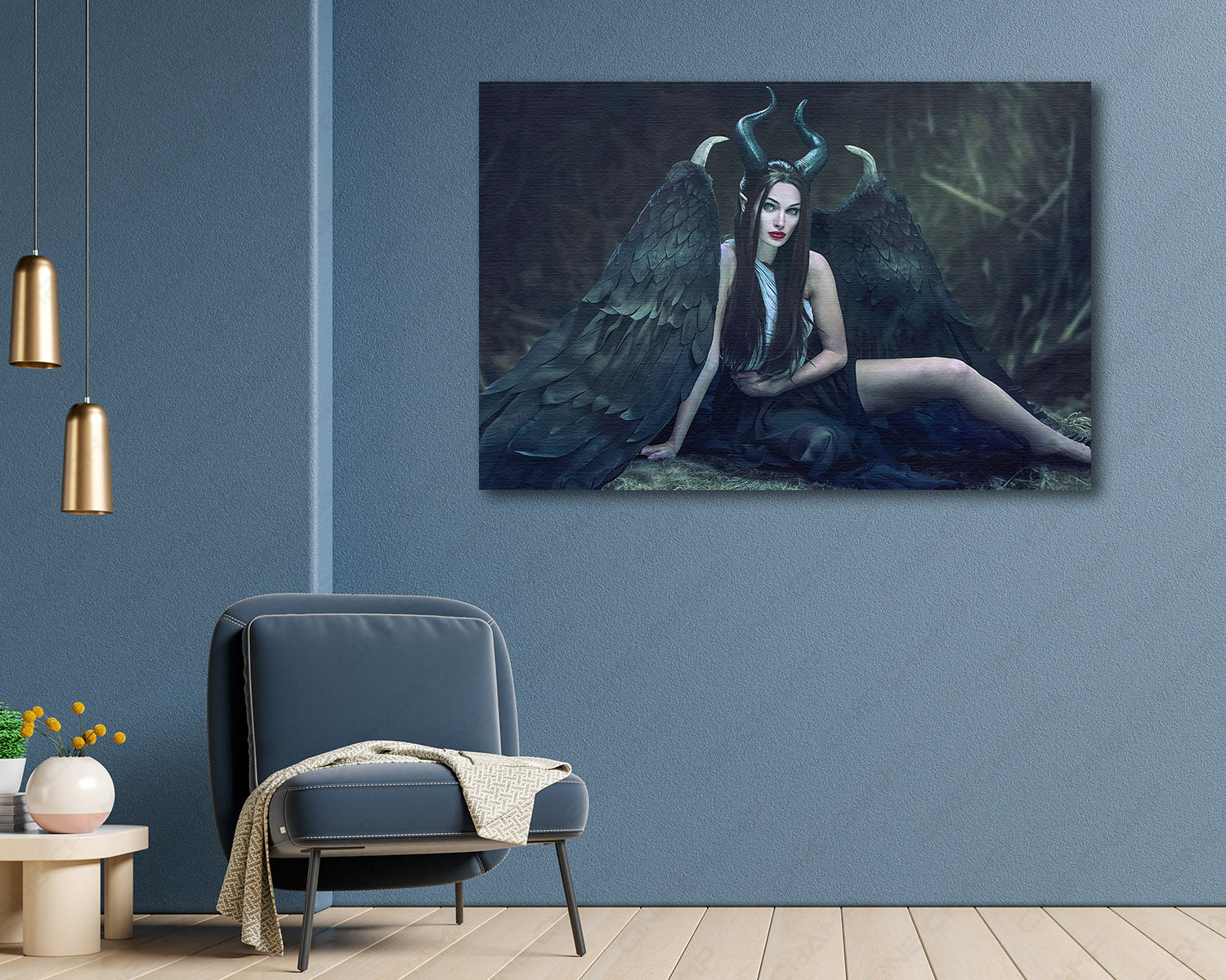 Maleficent Canvas Print Above Executive Desk in a Modern Corporate Office