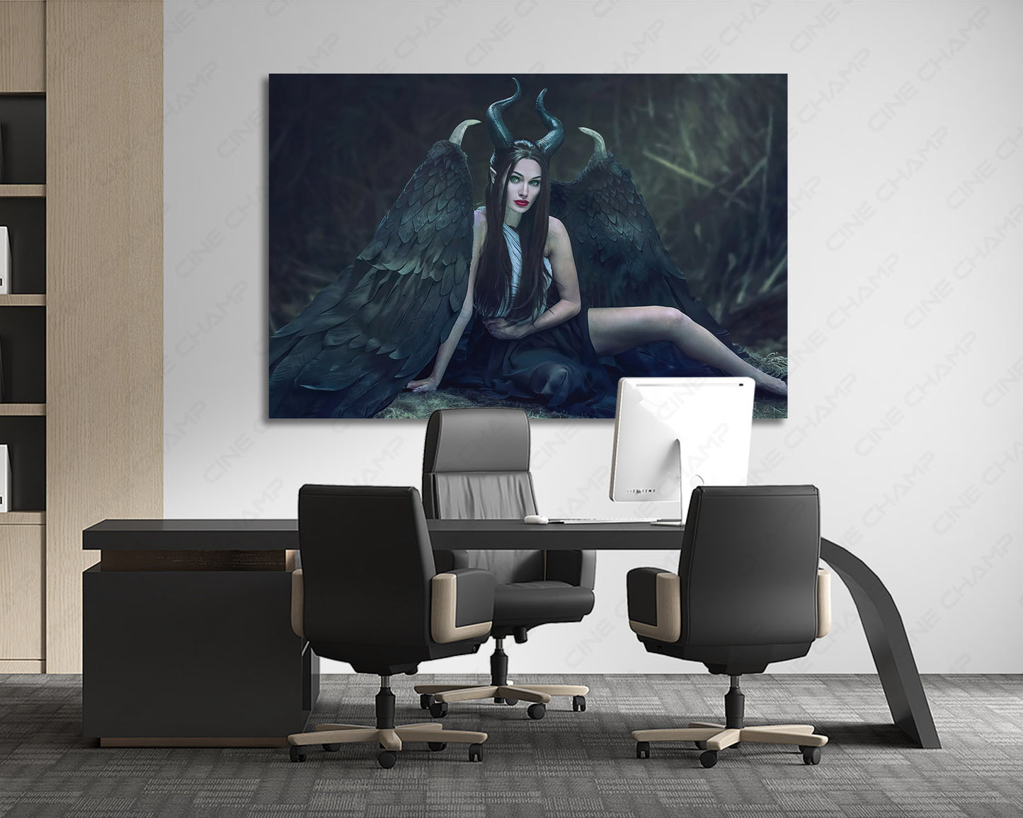 Maleficent Canvas Print Displayed in a Modern Executive Office with Contemporary Interior Design
