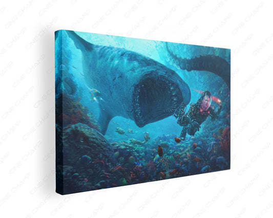 Meg 2 giant shark canvas wall art