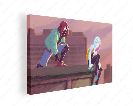Miles and Gwen Across the Spider-Verse Canvas Wall Art