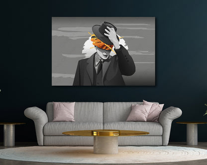 Minimalist Oppenheimer Canvas Print Displayed in a Contemporary Living Room Interior