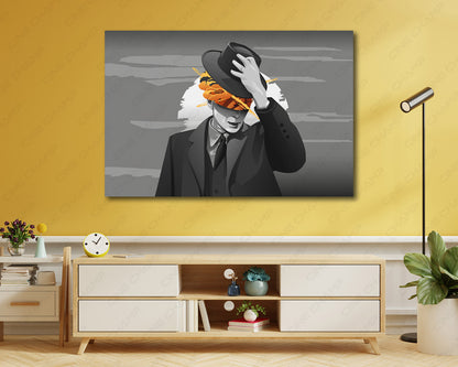 Minimalist Oppenheimer Canvas Print Displayed on a Cabinet Wall in a Modern Interior