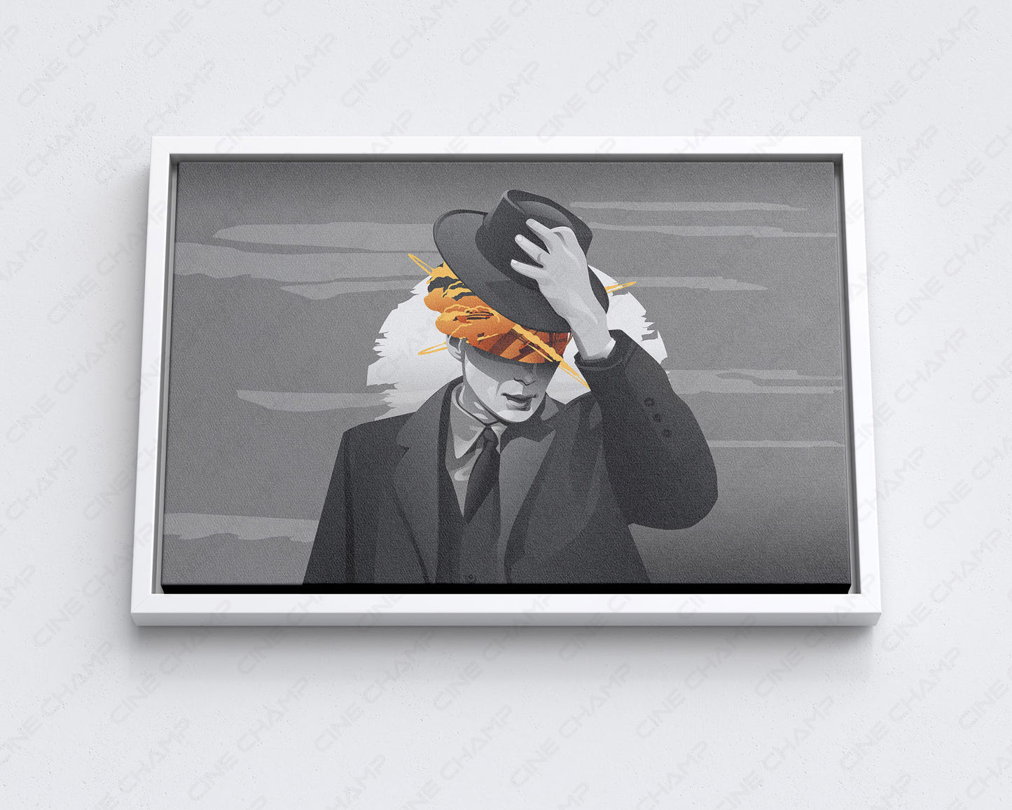 Minimalist Oppenheimer Canvas Print with White Floating Frame for Elegant Minimalist Wall Decoration
