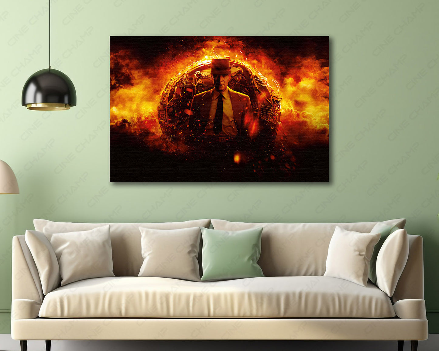 Oppenheimer Canvas Wall Art Displayed in a Contemporary Living Room Interior