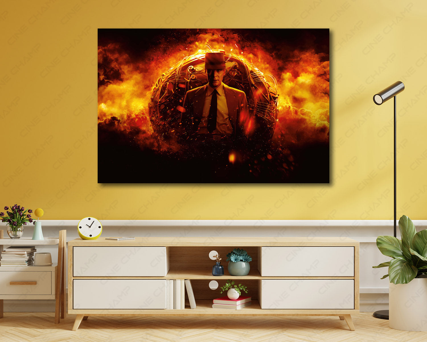 Oppenheimer Canvas Wall Art Displayed on a Cabinet Wall in a Modern Interior