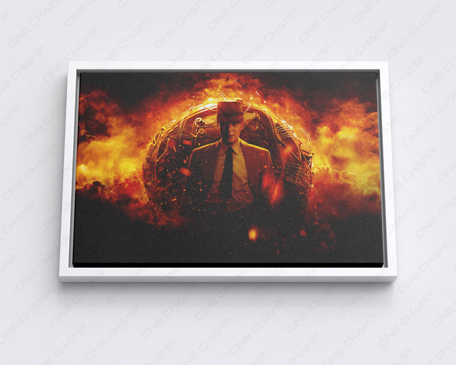 Oppenheimer Canvas Wall Art with White Floating Frame for Elegant Historical Movie Wall Decoration