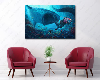 Prehistoric giant shark cinematic canvas