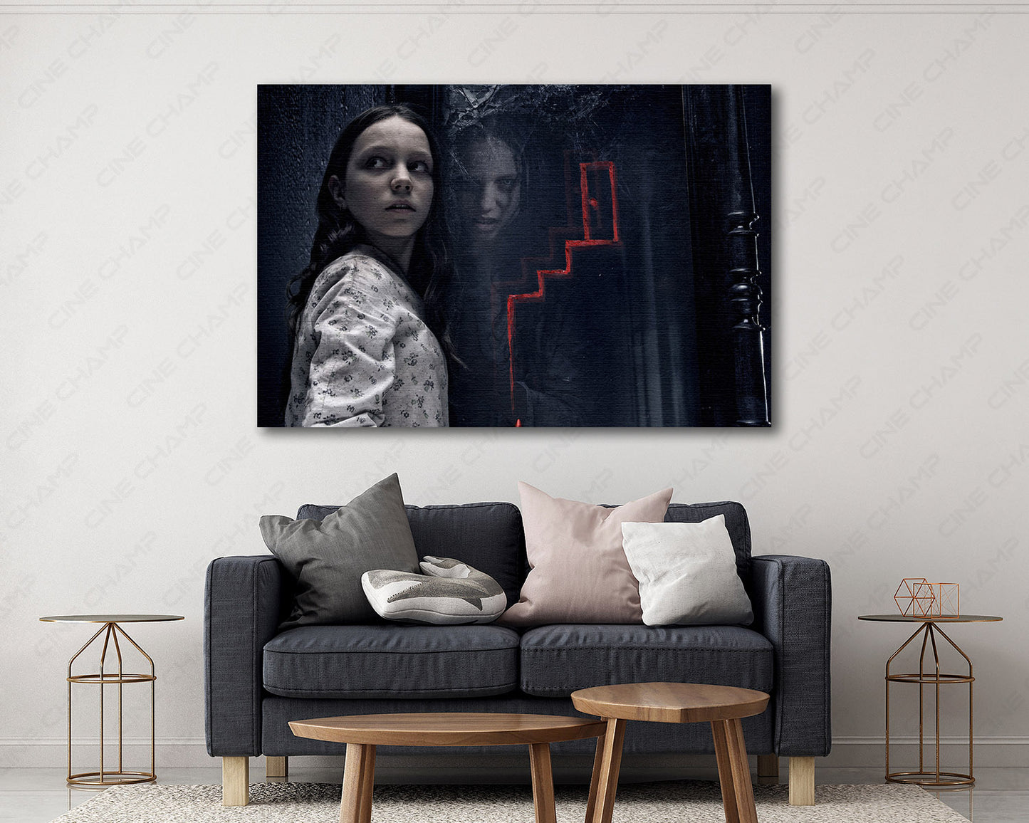 Queen of Spades horror movie canvas wall art in a modern home theater.