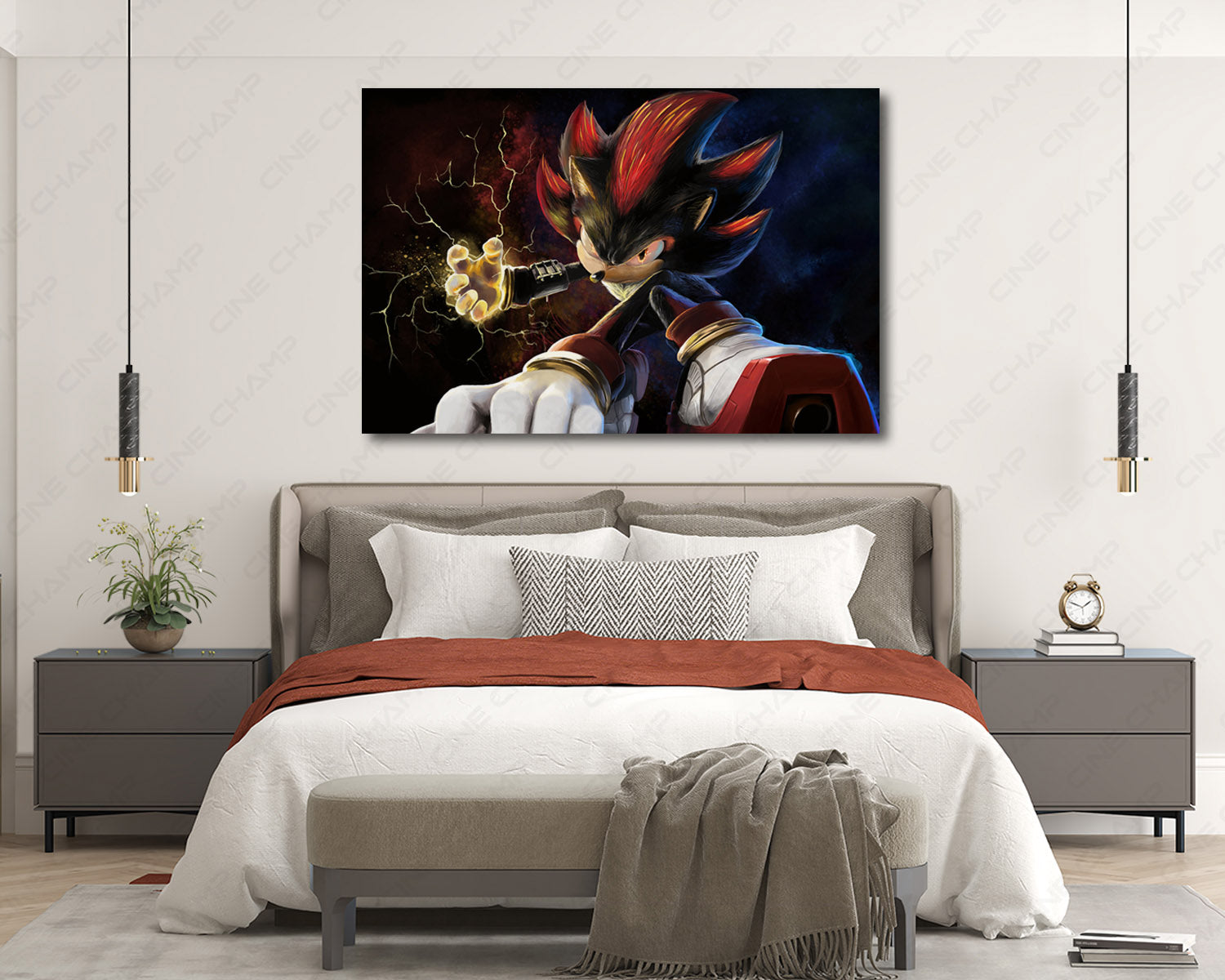 Sonic the Hedgehog 3 Movie Canvas Print Above Bed in a Modern Bedroom