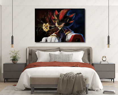 Sonic the Hedgehog 3 Movie Canvas Print Above Bed in a Modern Bedroom