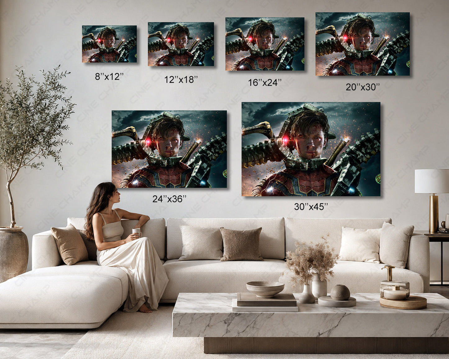 Spider-Man No Way Home inspired canvas print available in multiple sizes for home theater, office, and bedroom decor