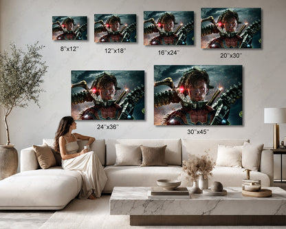 Spider-Man No Way Home inspired canvas print available in multiple sizes for home theater, office, and bedroom decor