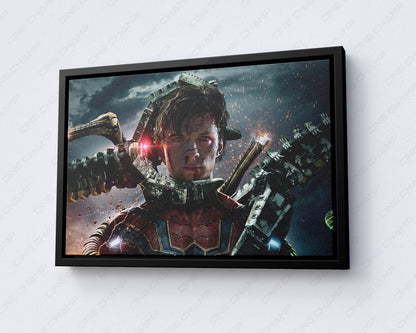 Spider-Man No Way Home inspired canvas wall art with black floating frame for contemporary interior decor