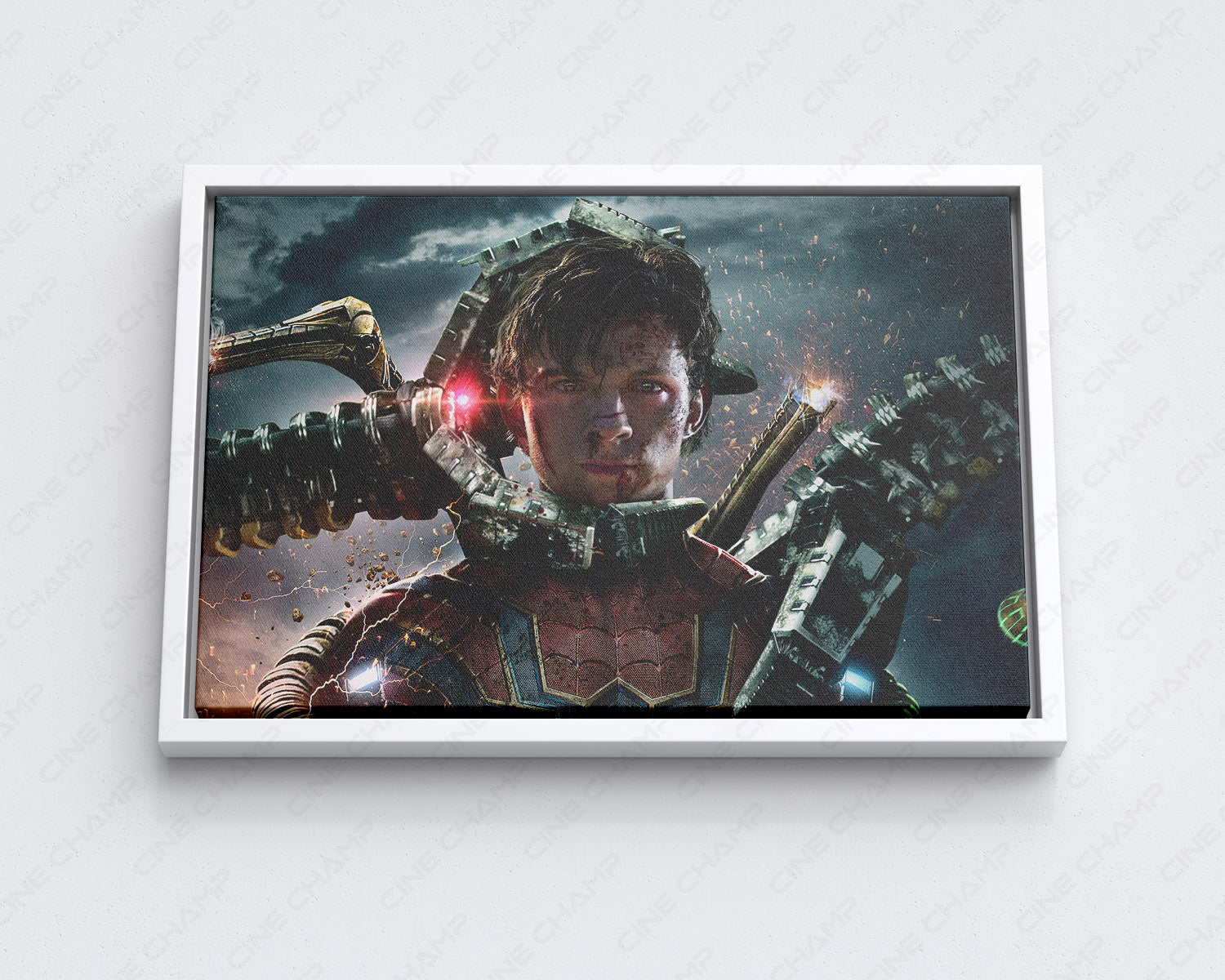 Spider-Man No Way Home inspired canvas wall art with white floating frame for stylish home decor