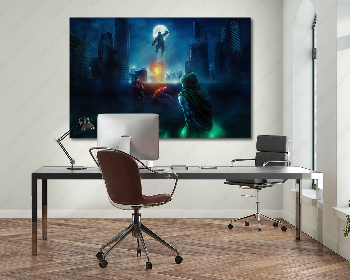 Spider-Man Hulk Punisher cinematic canvas artwork