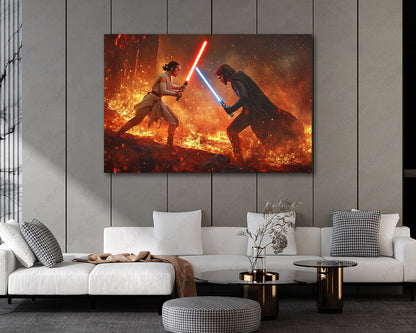 Star Wars: The Force Awakens Canvas Print Displayed in a Contemporary Living Room Interior