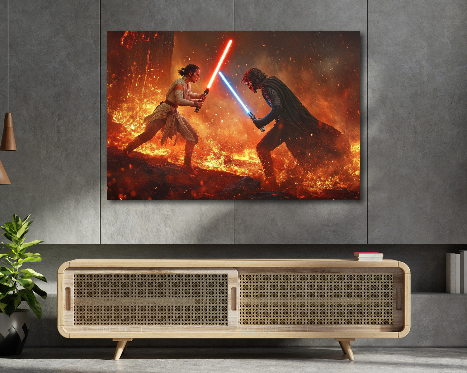 Star Wars: The Force Awakens Canvas Print Displayed on a Cabinet Wall in a Modern Interior