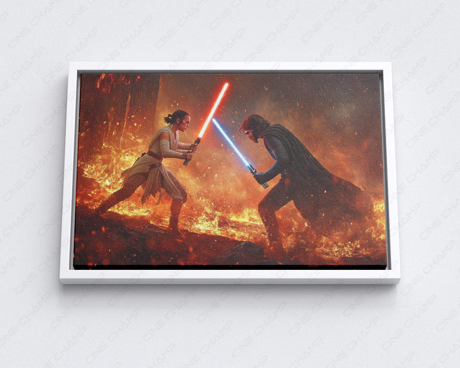 Star Wars: The Force Awakens Canvas Print with White Floating Frame for Stylish Star Wars-Themed Wall Decoration