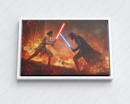 Star Wars: The Force Awakens Canvas Print with White Floating Frame for Stylish Star Wars-Themed Wall Decoration